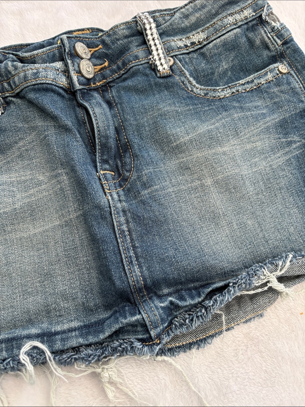 Miss me size medium y2k camo gem Dark Blue Distressed Denim Mini Skirt - Picture 6 of 12